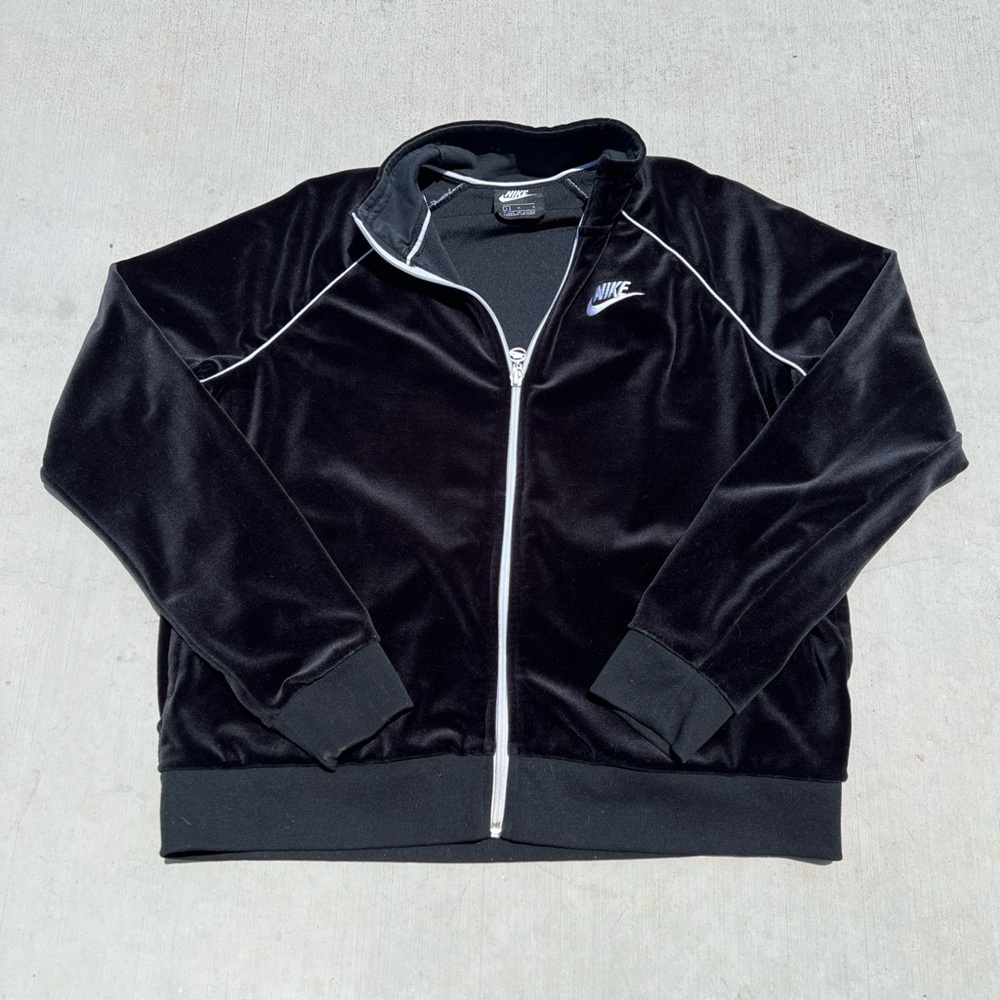 Womens girls Nike air black velour zip up track jacket white accent soft smooth